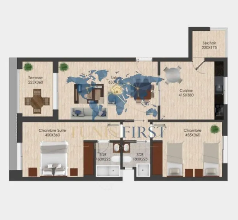 A Vendre Appartement S+2 à Ain Zaghouan Nord
