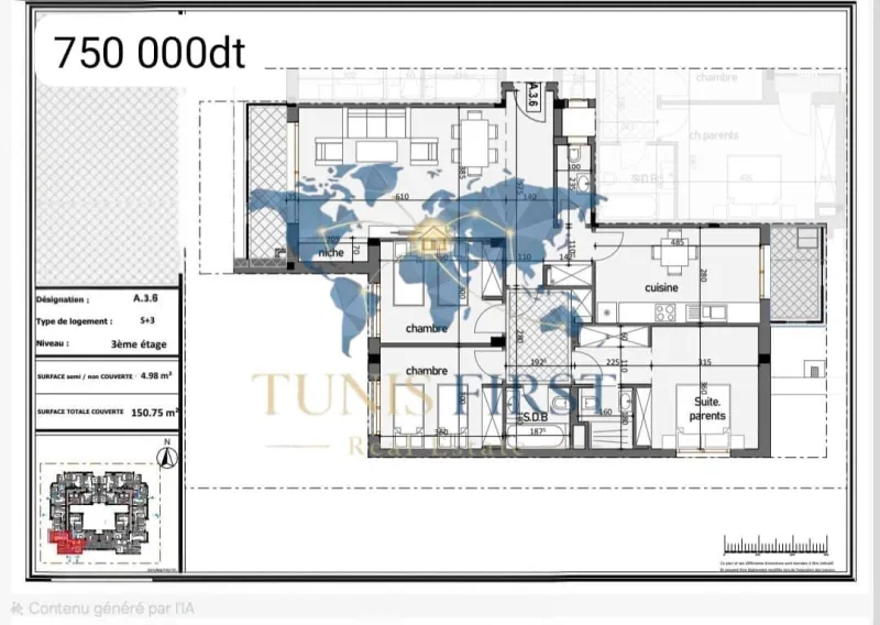 A Vendre Appartement S+3 à Ain Zaghouan Nord — Ain Zaghouan Nord