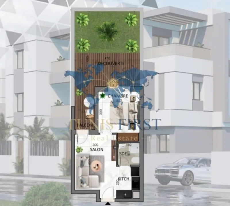 A vendre appartement S+1 avec jardin et terrasse à La Nouvelle Soukra